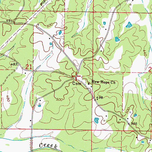 Topographic Map of New Hope (historical), MS