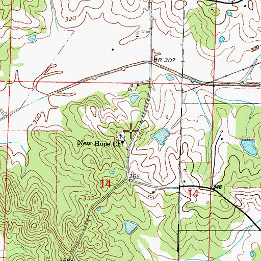 Topographic Map of New Hope (historical), MS