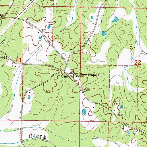 Topographic Map of New Hope Cemetery, MS