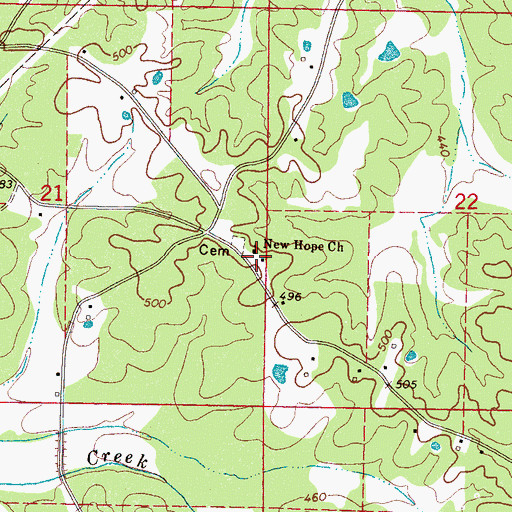 Topographic Map of New Hope School (historical), MS