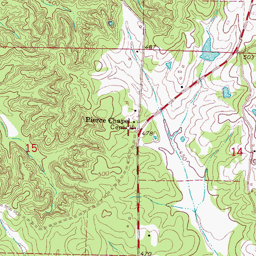 Topographic Map of Pierces Chapel Cemetery, MS