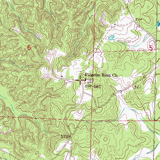 Topographic Map of Pilgrims Rest (historical), MS