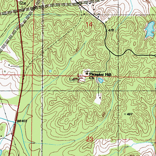 Topographic Map of Pleasant Hill Cemetery, MS