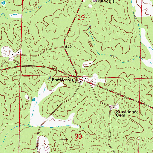 Topographic Map of Providence, MS