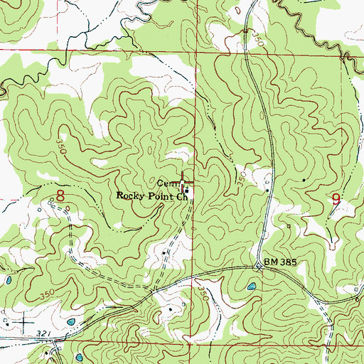 Topographic Map of Rocky Point Cemetery, MS