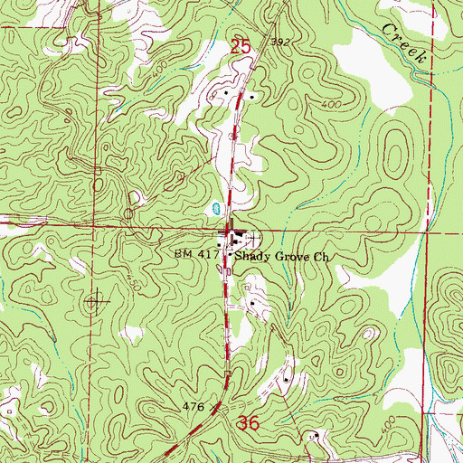 Topographic Map of Shady Grove, MS