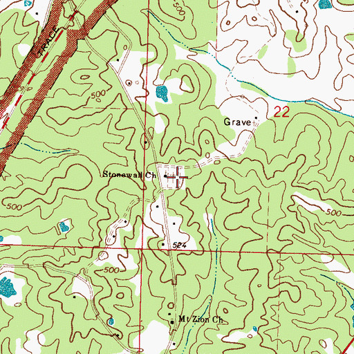 Topographic Map of Stonewall Cemetery, MS