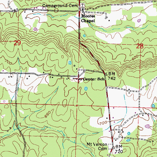Topographic Map of Center School, AR