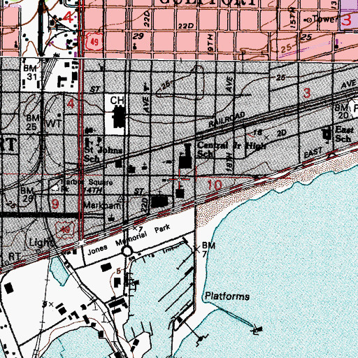 Topographic Map of Central Junior High School, MS