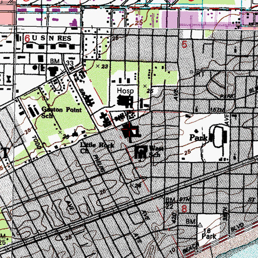 Topographic Map of Memorial Hospital - Gulfport, MS
