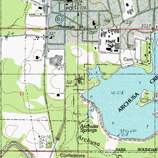 Topographic Map of H C Watkins Memorial Hospital, MS