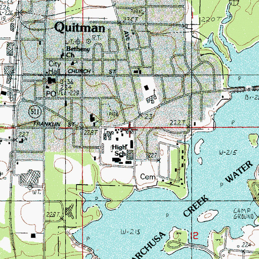 Topographic Map of Quitman Elementary School, MS