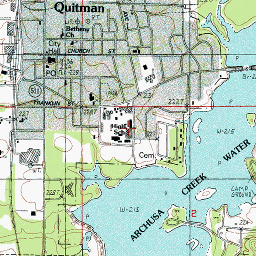 Topographic Map of Quitman High School, MS