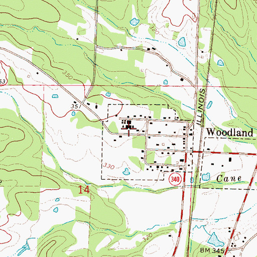 Topographic Map of Woodland High School, MS
