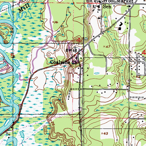 Topographic Map of Coalville, MS