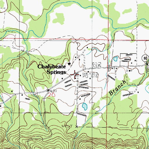 Topographic Map of Chalybeate Springs, AR