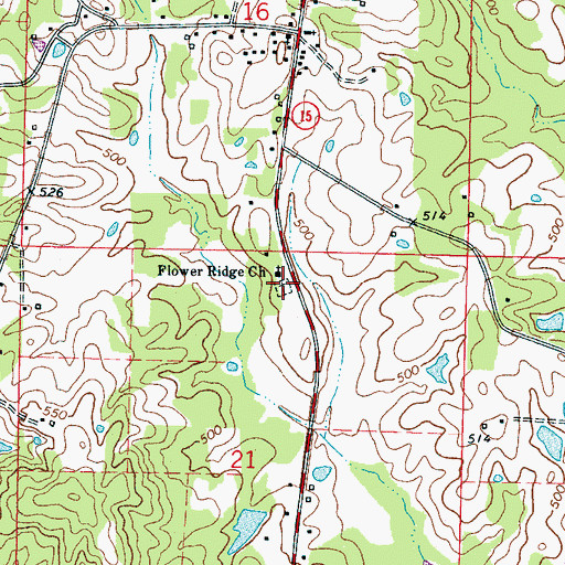 Topographic Map of Flower Ridge Cemetery, MS