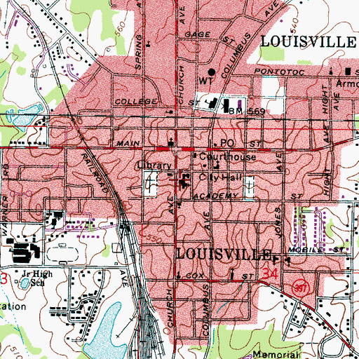 Topographic Map of Louisville Baptist Church, MS