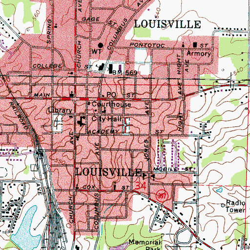 Topographic Map of Masonic Cemetery, MS