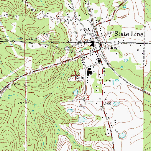 Topographic Map of State Line Cemetery, MS