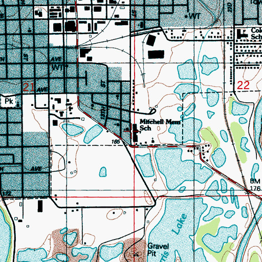 Topographic Map of Mitchell Memorial School, MS