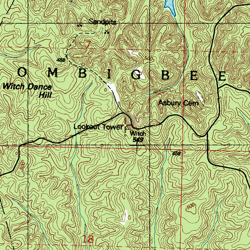 Topographic Map of Witch Dance Lookout Tower, MS