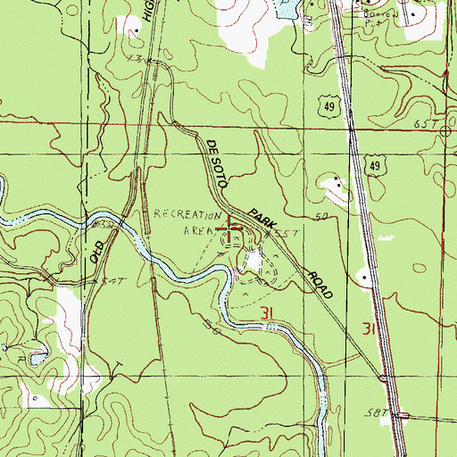 Topographic Map of Big Biloxi Recreation Area, MS