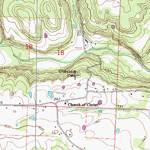 Topographic Map of Chastain Cemetery, AR