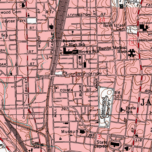Topographic Map of Central United Methodist Church, MS