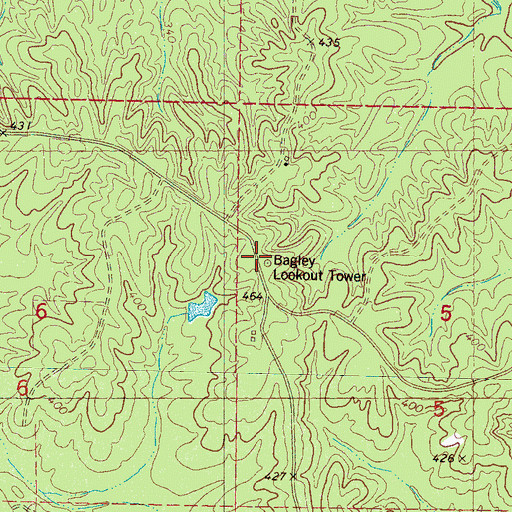 Topographic Map of Bagley Lookout Tower, MS