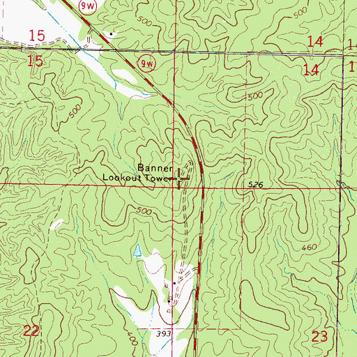 Topographic Map of Banner Lookout Tower, MS