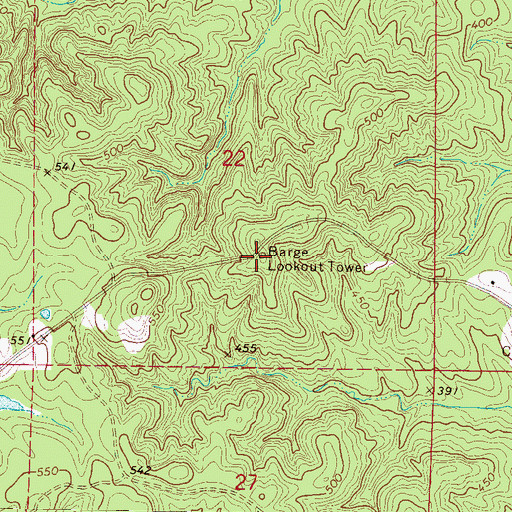 Topographic Map of Barge Lookout Tower, MS