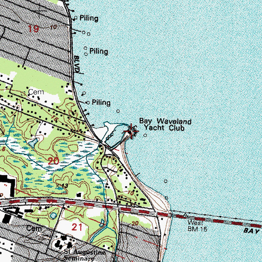 Topographic Map of Bay Waveland Yacht Club, MS