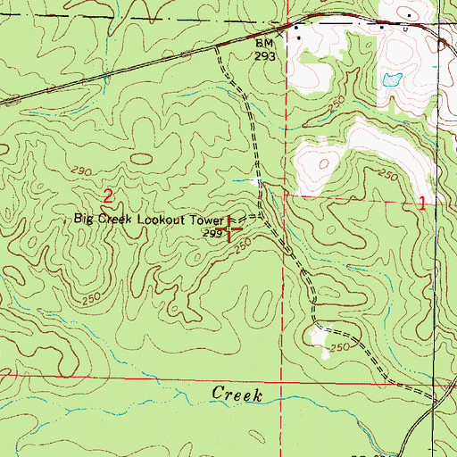 Topographic Map of Big Creek Lookout Tower, MS