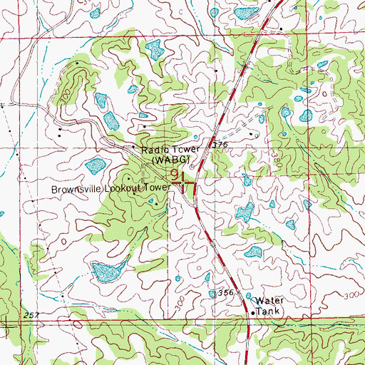 Topographic Map of Brownsville Lookout Tower, MS
