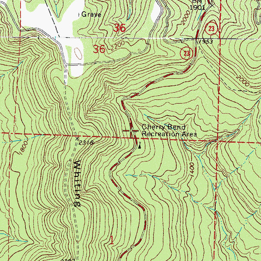 Topographic Map of Cherry Bend Recreation Area, AR