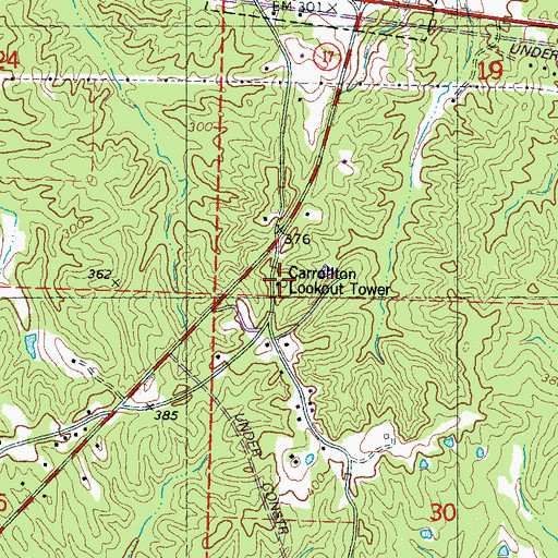 Topographic Map of Carrollton Lookout Tower, MS