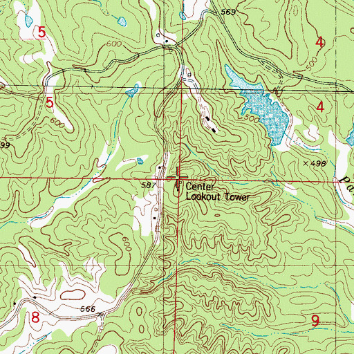 Topographic Map of Center Lookout Tower, MS