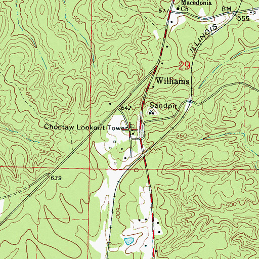 Topographic Map of Choctaw Lookout Tower, MS