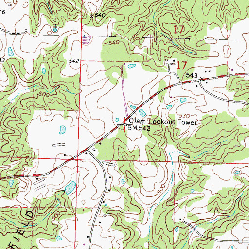 Topographic Map of Clem Lookout Tower, MS
