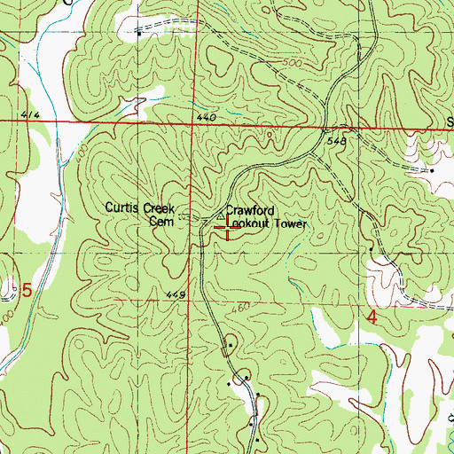 Topographic Map of Crawford Lookout Tower, MS