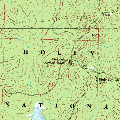 Topographic Map of Denmark Lookout Tower, MS