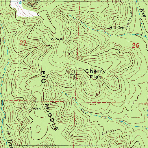 Topographic Map of Cherry Flat, AR