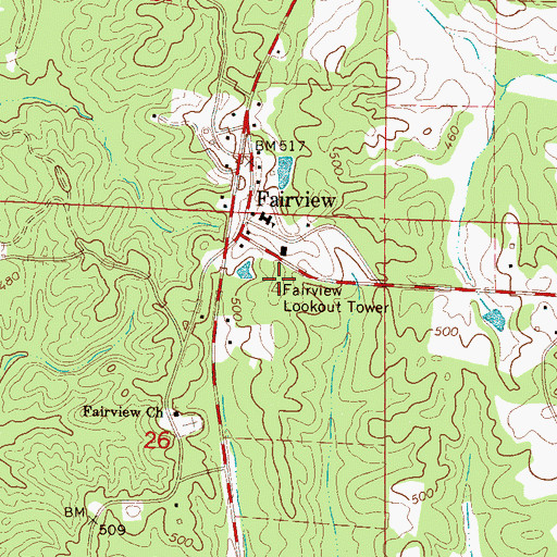 Topographic Map of Fairview Lookout Tower, MS