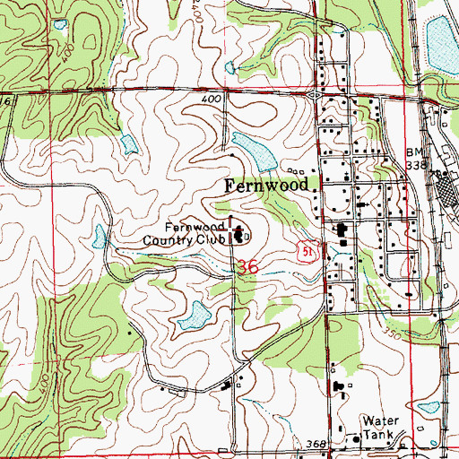 Topographic Map of Fernwood Country Club, MS