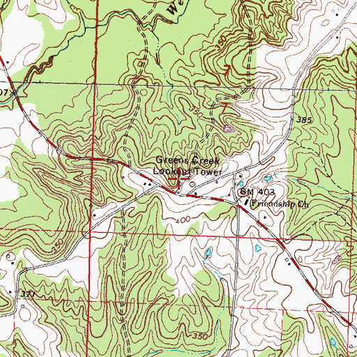 Topographic Map of Greens Creek Lookout Tower, MS