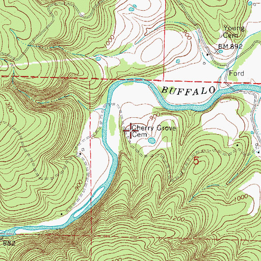 Topographic Map of Cherry Grove Cemetery, AR