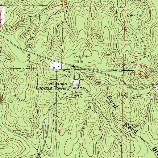 Topographic Map of Hickman Lookout Tower, MS