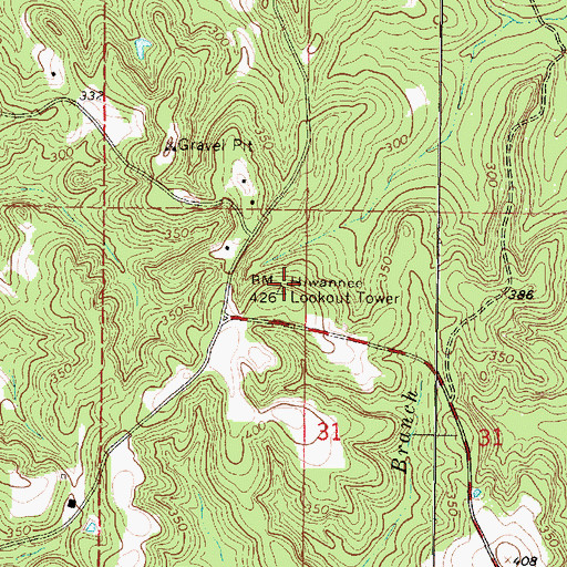 Topographic Map of Hiwannee Lookout Tower, MS