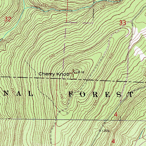 Topographic Map of Cherry Knob, AR
